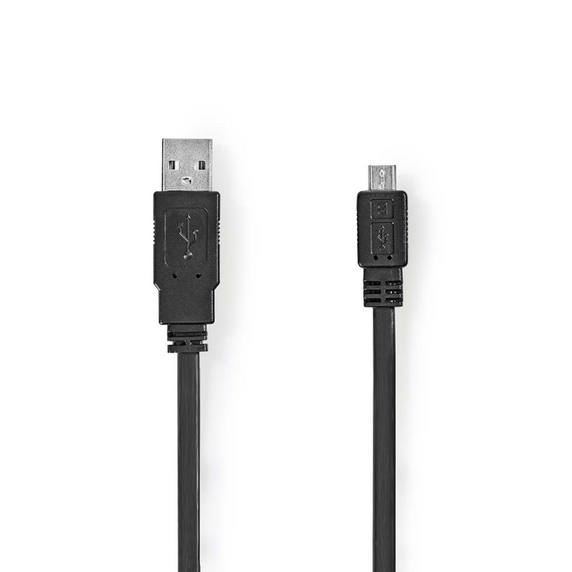 USB-Kabel USB 2.0 USB-A Male USB Micro-B Male 480 Mbps Vernikkeld 1.00 m Plat PVC Zwart Polybag