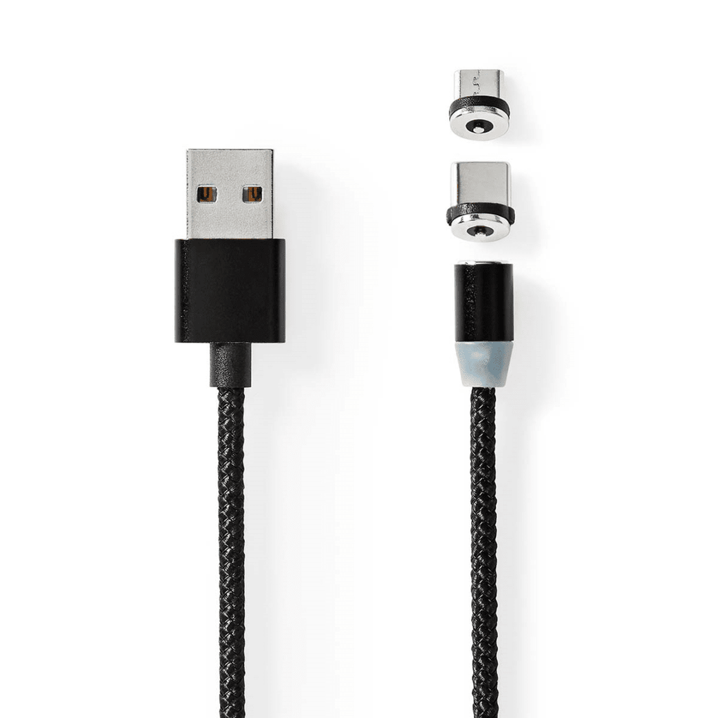 USB-Kabel USB 2.0 USB-A Male USB Micro-B Male / USB-C Male 10 W No Data Transfer Vernikkeld 2.00 m Rond Nylon Zwart Doos