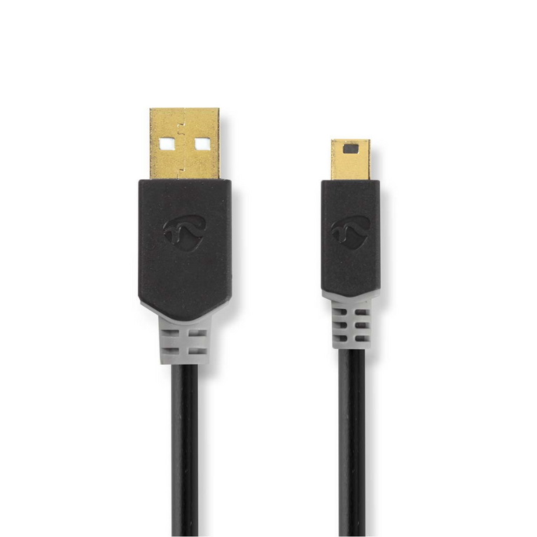 USB-Kabel USB 2.0 USB-A Male USB Mini-B 5-Pins Male 480 Mbps Verguld 2.00 m Rond PVC Antraciet Window Box
