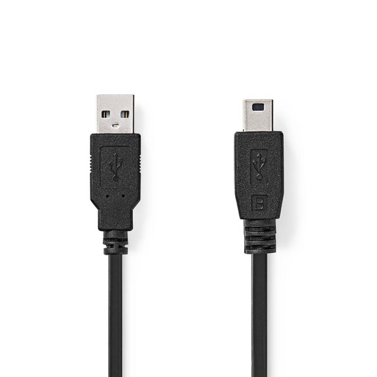 USB-Kabel USB 2.0 USB-A Male USB Mini-B 5-Pins Male 480 Mbps Vernikkeld 1.00 m Rond PVC Zwart Doos