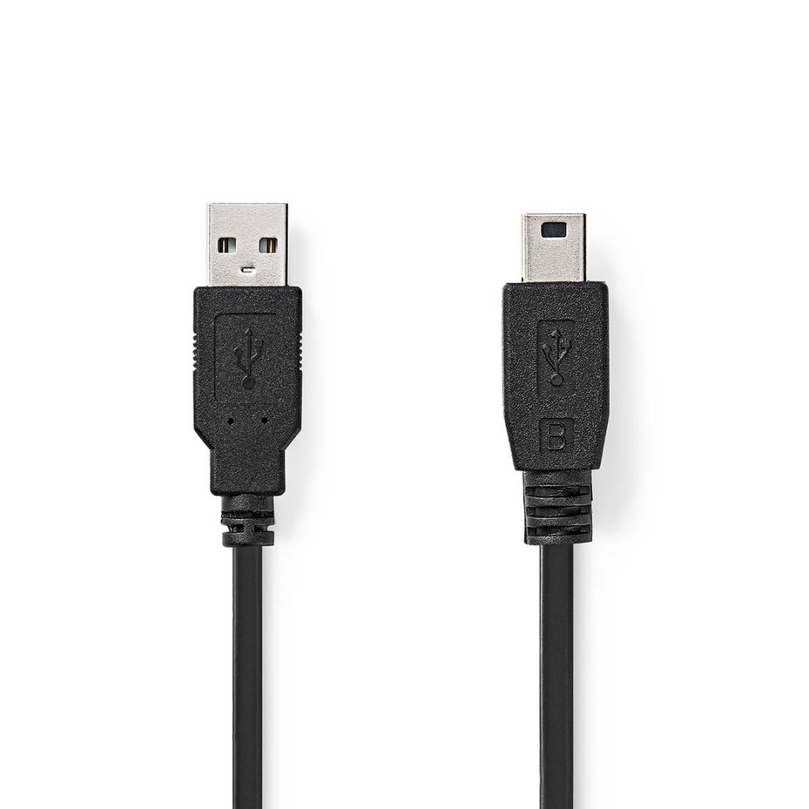 USB-Kabel USB 2.0 USB-A Male USB Mini-B 5-Pins Male 480 Mbps Vernikkeld 1.00 m Rond PVC Zwart Label