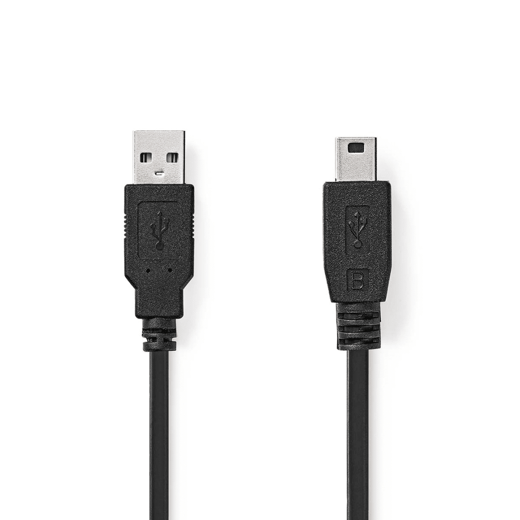 USB-Kabel USB 2.0 USB-A Male USB Mini-B 5-Pins Male 480 Mbps Vernikkeld 1.00 m Rond PVC Zwart Polybag