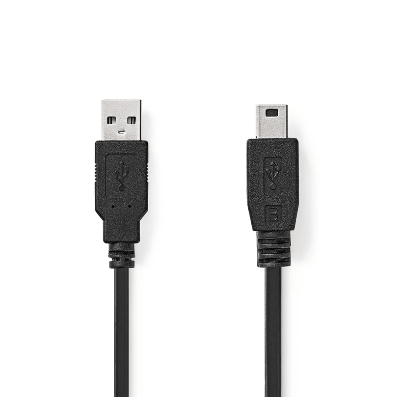 USB-Kabel USB 2.0 USB-A Male USB Mini-B 5-Pins Male 480 Mbps Vernikkeld 2.00 m Rond PVC Zwart Doos
