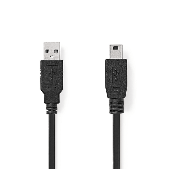 USB-Kabel USB 2.0 USB-A Male USB Mini-B 5-Pins Male 480 Mbps Vernikkeld 2.00 m Rond PVC Zwart Envelop