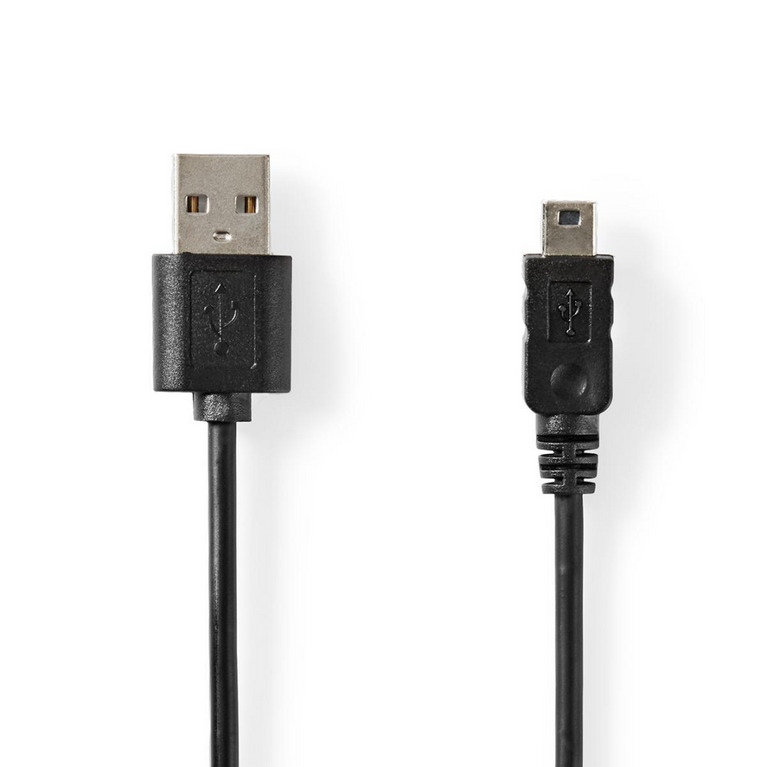 USB-Kabel USB 2.0 USB-A Male USB Mini-B 5-Pins Male 5.5 W 480 Mbps Vernikkeld 2.00 m Rond PVC Zwart Label