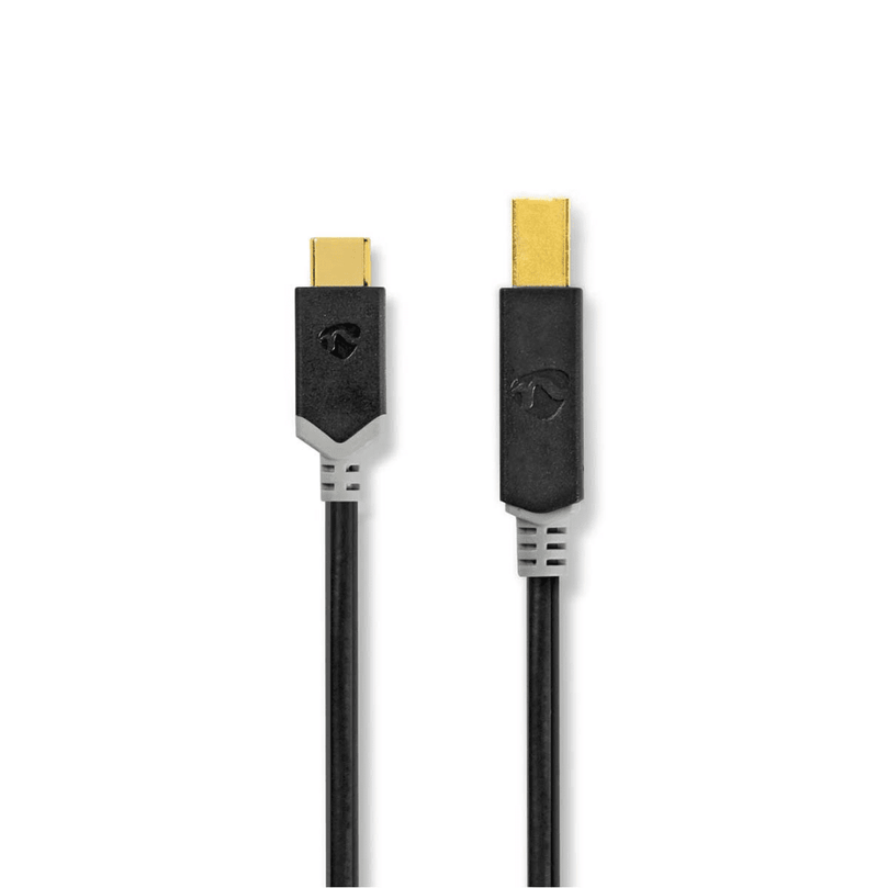 USB-Kabel USB 2.0 USB-C Male USB-B Male 15 W 480 Mbps Verguld 2.00 m Rond PVC Antraciet Doos