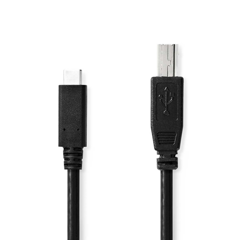 USB-Kabel USB 2.0 USB-C Male USB-B Male 480 Mbps Vernikkeld 2.00 m Rond PVC Zwart Doos