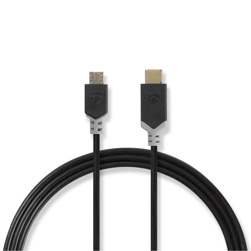 USB-Kabel USB 2.0 USB-C Male USB Micro-B Male 60 W 480 Mbps Verguld 1.00 m Rond PVC Antraciet Polybag