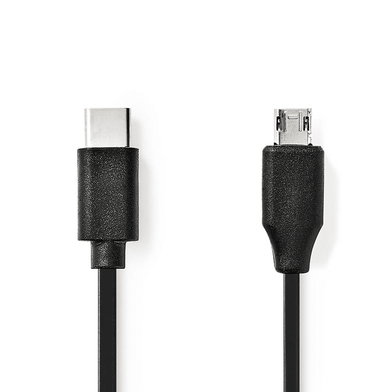 USB-Kabel USB 2.0 USB-C Male USB Micro-B Male 60 W 480 Mbps Vernikkeld 1.00 m Rond PVC Zwart Blister