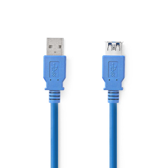 USB-Kabel USB 3.2 Gen 1 USB-A Male USB-A Female 5 Gbps Vernikkeld 3.00 m Rond PVC Blauw Envelop