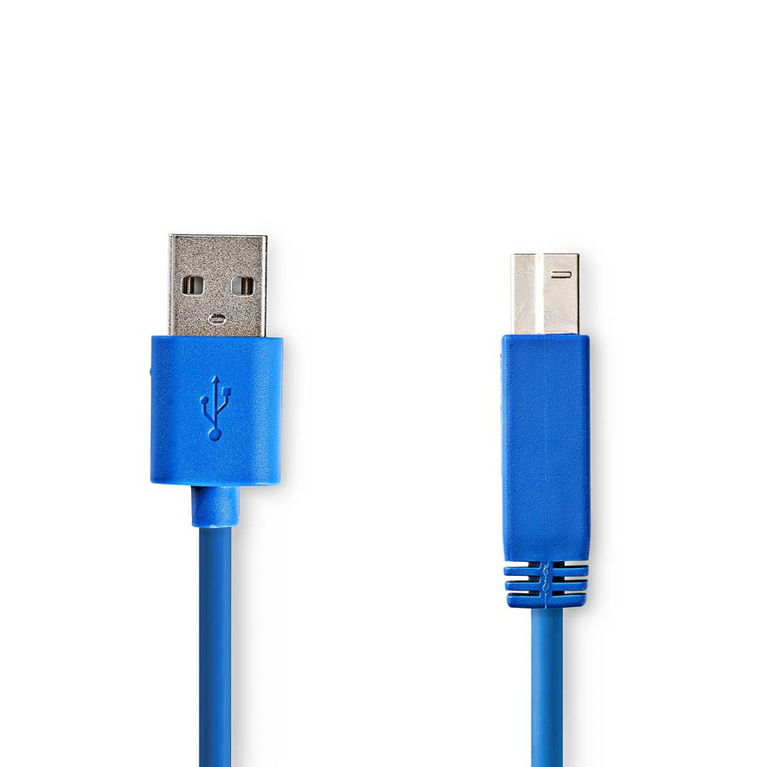 USB-Kabel USB 3.2 Gen 1 USB-A Male USB-B Male 5 Gbps Vernikkeld 2.00 m Rond PVC Blauw Envelop
