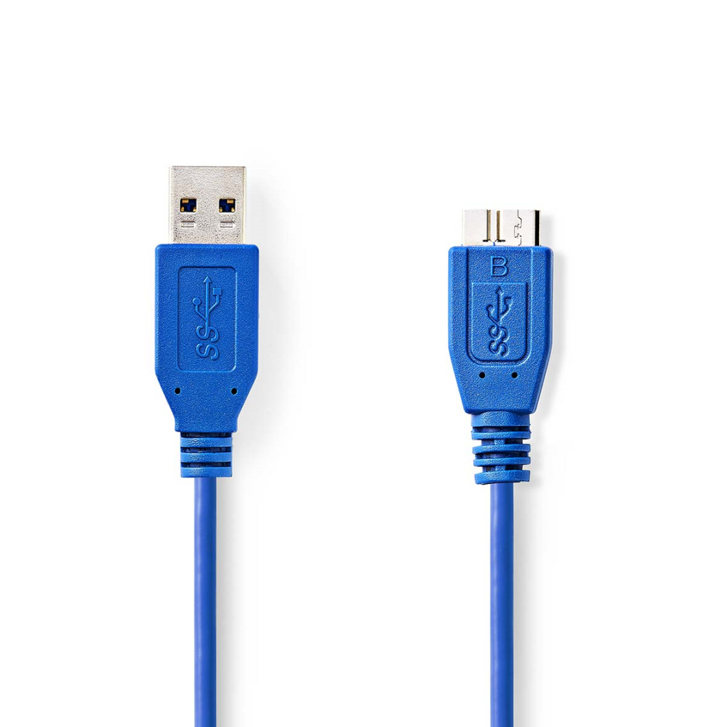 USB-Kabel USB 3.2 Gen 1 USB-A Male USB Micro-B Male 5 Gbps Vernikkeld 0.50 m Rond PVC Blauw Envelop