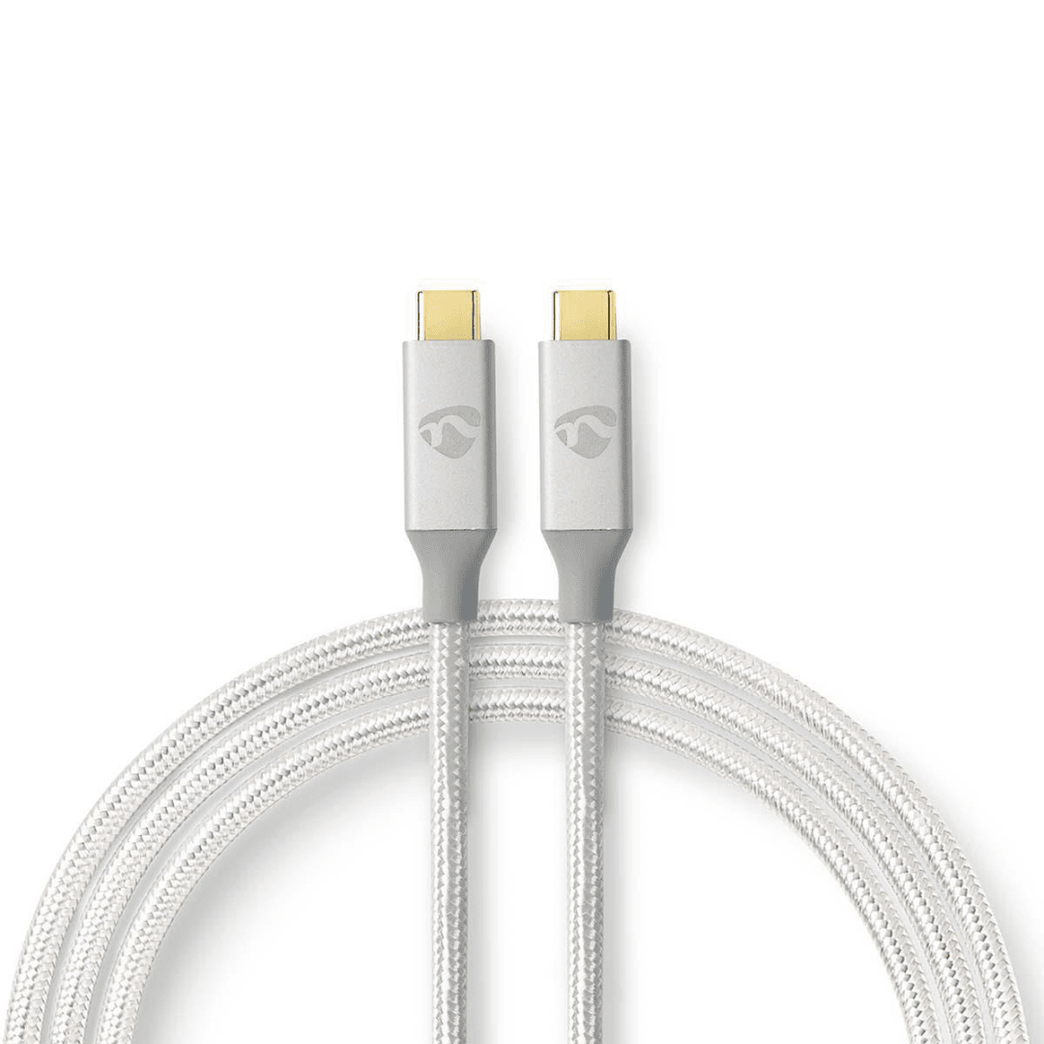 USB-Kabel USB 3.2 Gen 2x2 USB-C Male USB-C Male 100 W 4K@60Hz 20 Gbps Verguld 2.00 m Rond Gevlochten / Nylon Zilver Cover Window Box