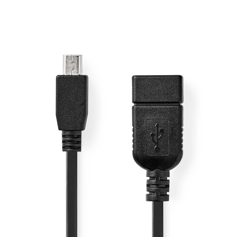 USB Micro-B Adapter USB 2.0 Mini 5-Pin Male USB-A Female 480 Mbps OTG 0.20 m Plat Vernikkeld PVC Zwart Polybag