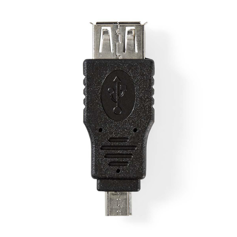 USB Micro-B Adapter USB 2.0 USB Micro-B Male USB-A Female 480 Mbps Vernikkeld PVC Zwart Blister