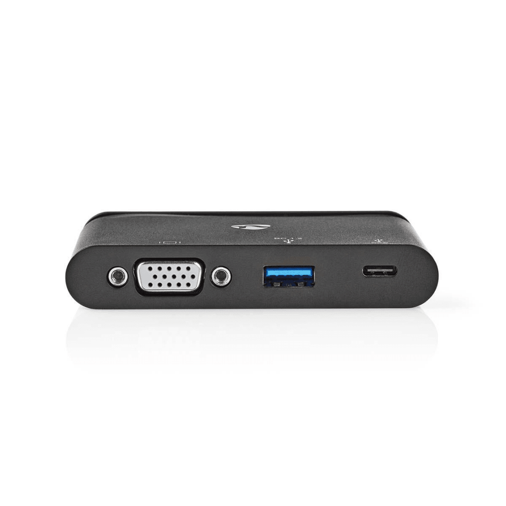 USB Multi-Port Adapter USB 3.1 USB-C Female USB-A Female / USB-C Female / VGA Female 15p Rond Vernikkeld Zwart Window Box met Euro Lock