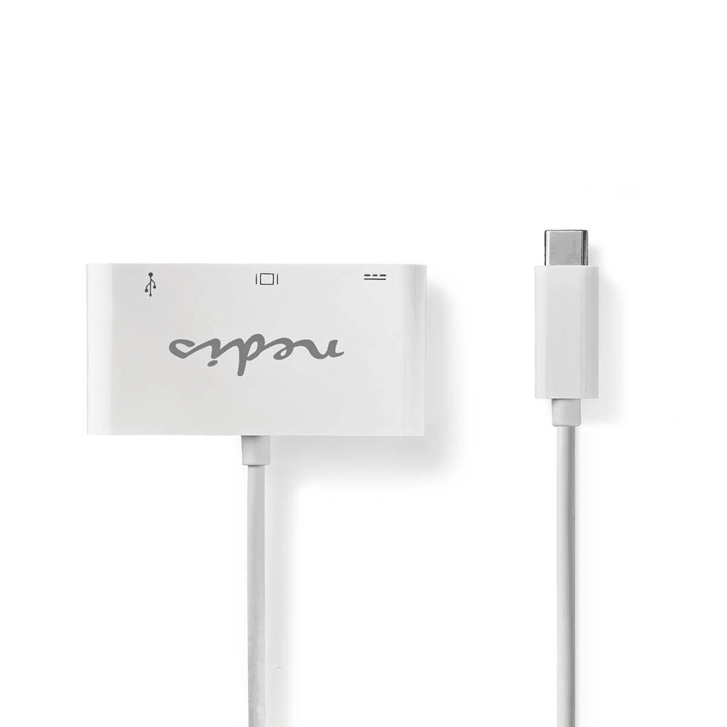 USB Multi-Port Adapter USB 3.1 USB-C Male USB-A Female / USB-C Female / VGA Female 15p 5 Gbps 0.20 m Rond Vernikkeld PVC Wit Blister