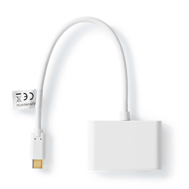 USB Multi-Port Adapter USB 3.2 Gen 1 USB-C Male 2x USB-A 1000 Mbps 0.20 m Rond Vernikkeld PVC Wit Blister