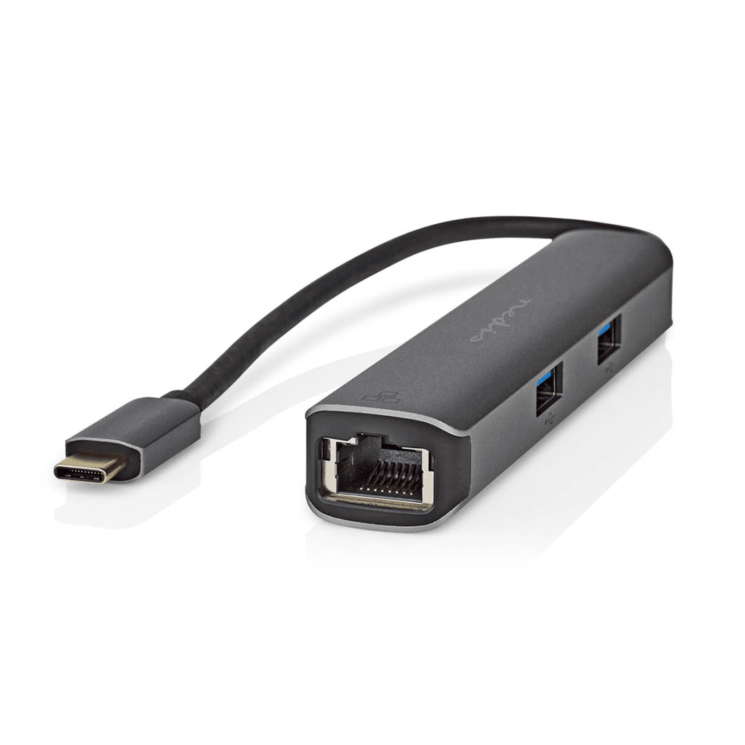 USB Multi-Port Adapter USB 3.2 Gen 1 USB-C Male HDMI Female / RJ45 Female / 3x USB-A Female 5 Gbps 0.20 m Rond Verguld PVC Antraciet Doos