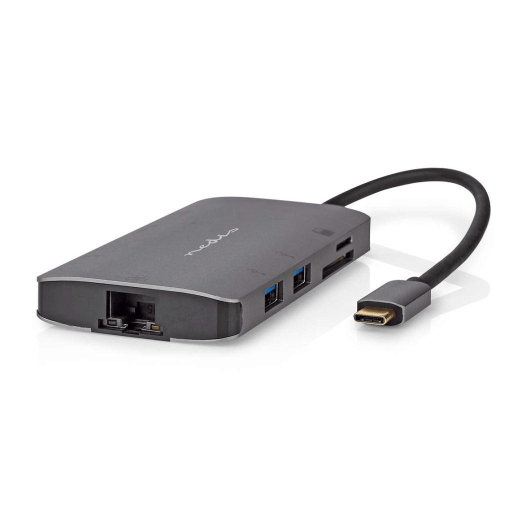 USB Multi-Port Adapter USB 3.2 Gen 1 USB-C Male HDMI Output / Micro SD / RJ45 Female / SD / USB-C Female / 3x USB-A Female 5 Gbps 0.20 m Rond Verguld PVC Antraciet Doos