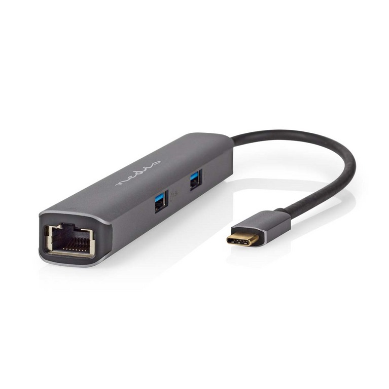 USB Multi-Port Adapter USB 3.2 Gen 1 USB-C Male HDMI Output / RJ45 Female / 2x USB-A Female / 2x USB-C 5 Gbps 0.20 m Rond Verguld PVC Antraciet Doos