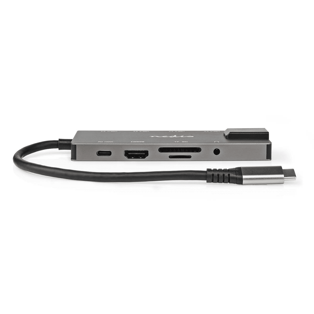 USB Multi-Port Adapter USB 3.2 Gen 1 USB-C Male HDMI Output / RJ45 Female / SD / 2x USB-C / 3,5 mm Female / 3x USB-A Female 5 Gbps 0.20 m Rond Verguld PVC Antraciet Doos