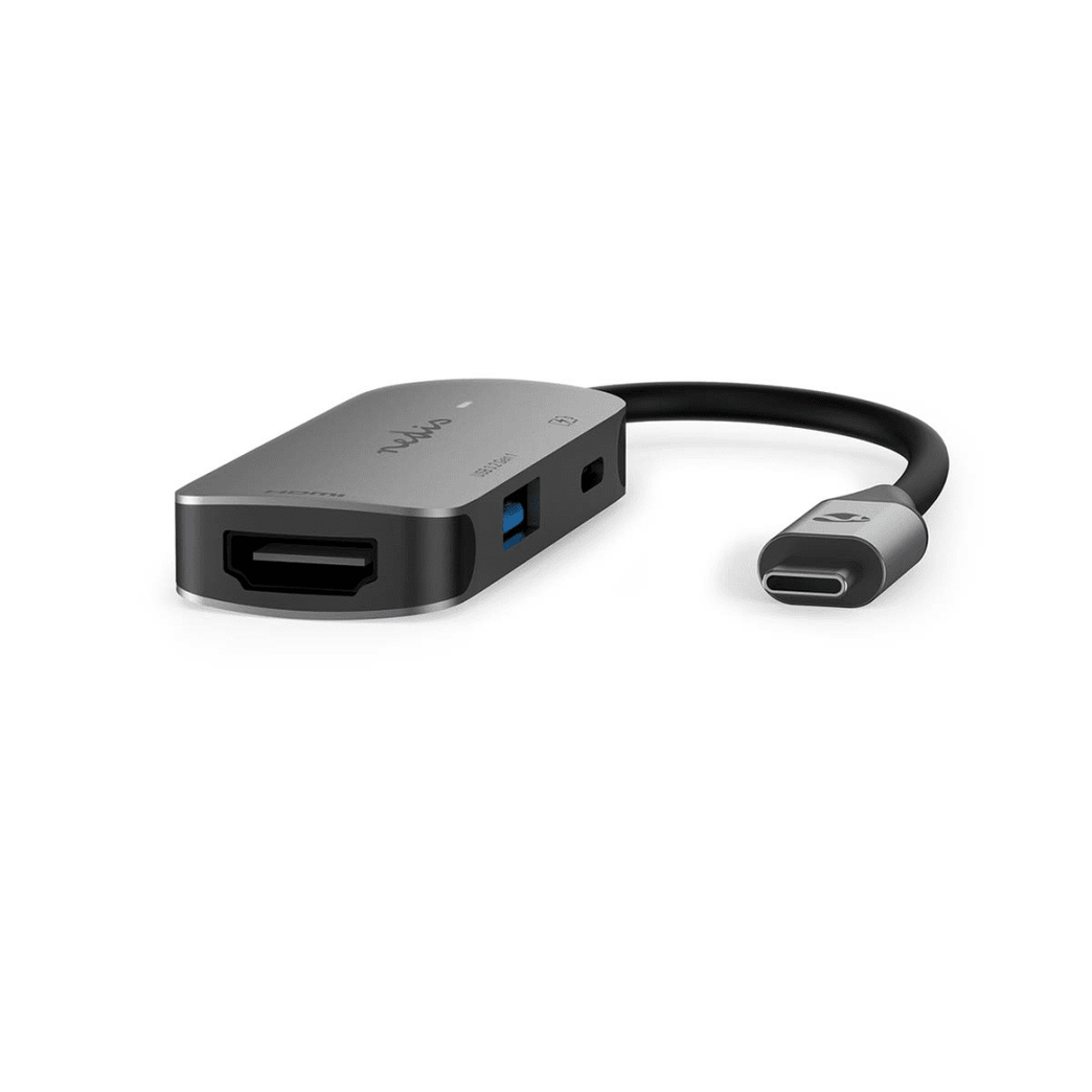 USB Multi-Port Adapter USB 3.2 Gen 1 USB-C Male HDMI Output / USB-A Female / USB-C Female 5 Gbps 0.10 m Rond Vernikkeld PVC Grijs Doos