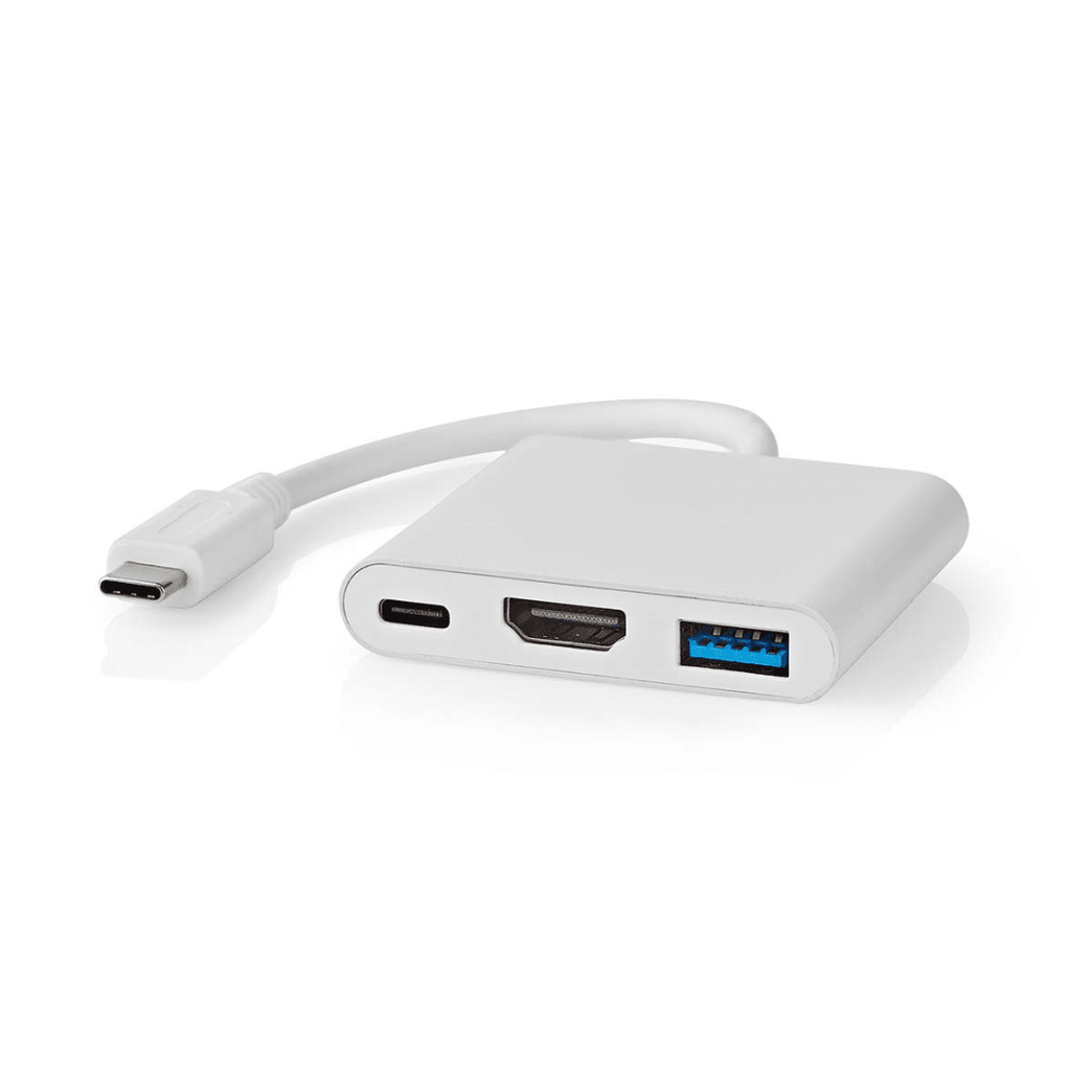 USB Multi-Port Adapter USB 3.2 Gen 1 USB-C Male HDMI Output / USB-A Female / USB-C Female 5 Gbps 0.10 m Rond Vernikkeld PVC Wit Doos