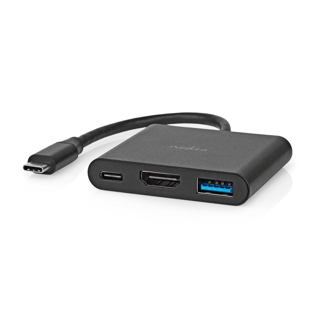 USB Multi-Port Adapter USB 3.2 Gen 1 USB-C Male HDMI Output / USB-A Female / USB-C Female 5 Gbps 0.10 m Rond Vernikkeld PVC Zwart Doos
