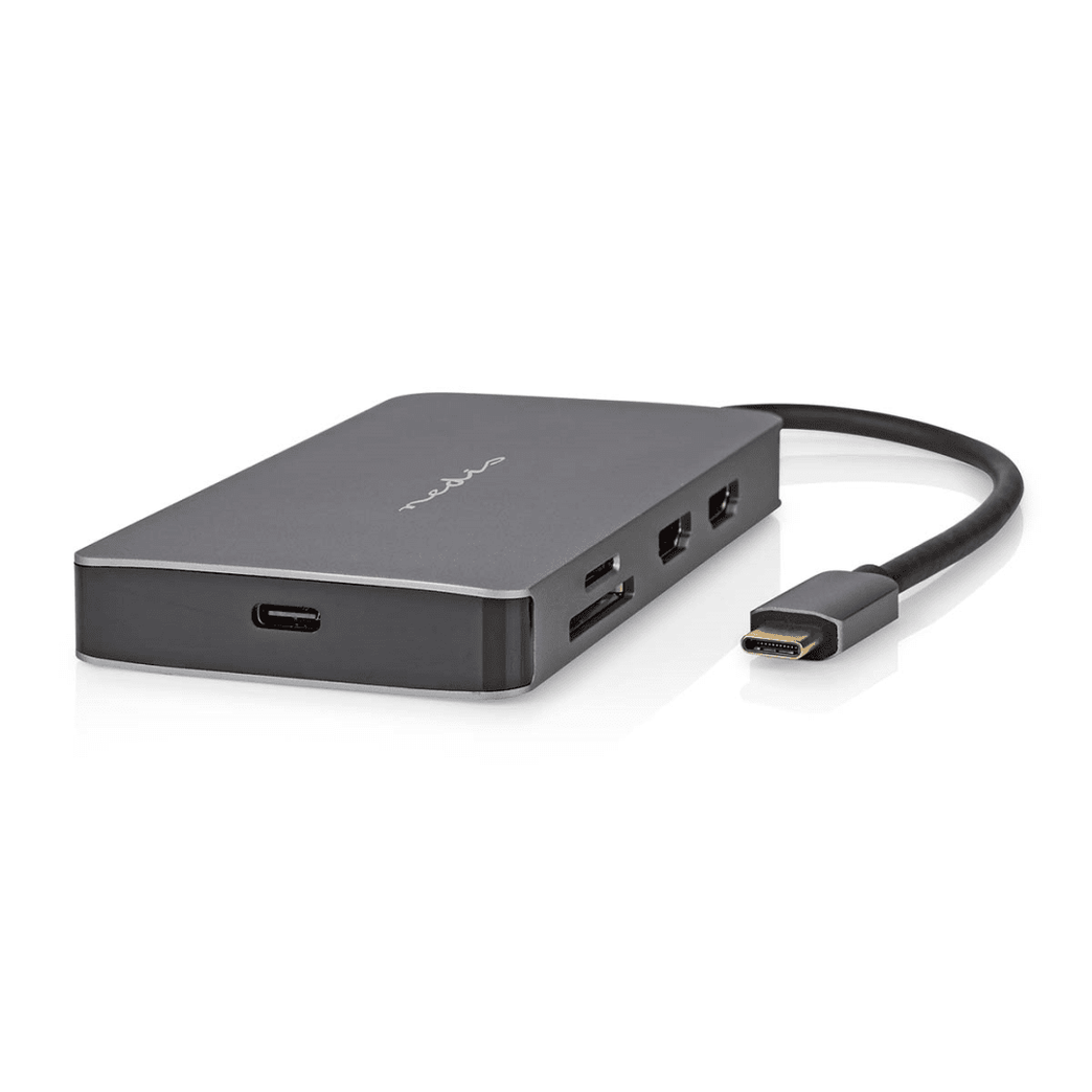 USB Multi-Port Adapter USB 3.2 Gen 1 USB-C Male Micro SD / RJ45 Female / SD / USB-C Female / 2x HDMI / 2x USB-A Female 5 Gbps 0.20 m Rond Verguld PVC Antraciet Doos