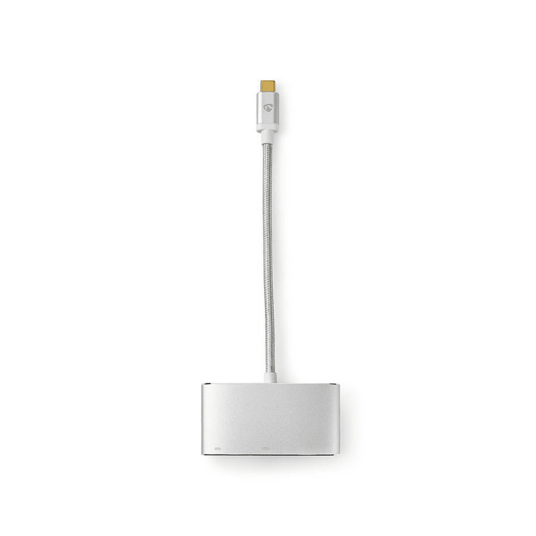 USB Multi-Port Adapter USB 3.2 Gen 1 USB-C Male USB-A Female / USB-C Female / VGA Female 15p 5 Gbps 0.20 m Rond Verguld Gevlochten / Nylon Zilver Cover Window Box