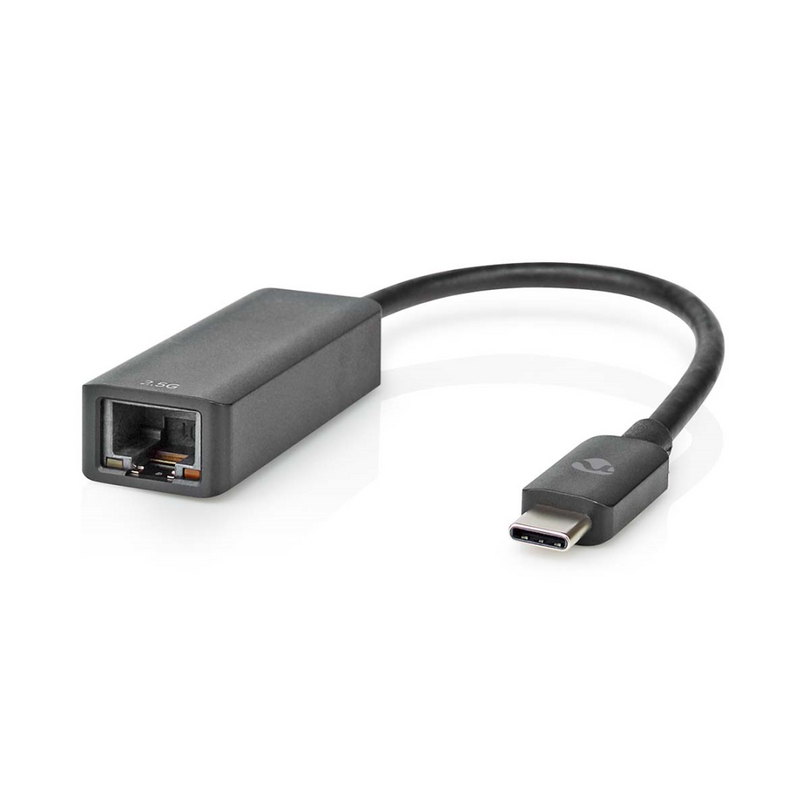 USB-netwerkadapter USB 3.2 Gen 1 2.5 Gbps USB-C Male RJ45 Female 0.20 m Rond Vernikkeld Vertind-Koper Zwart Doos